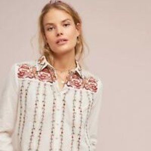 Anthropologie Akemi + Kin Buillon Embroidered Button Down Top Blouse